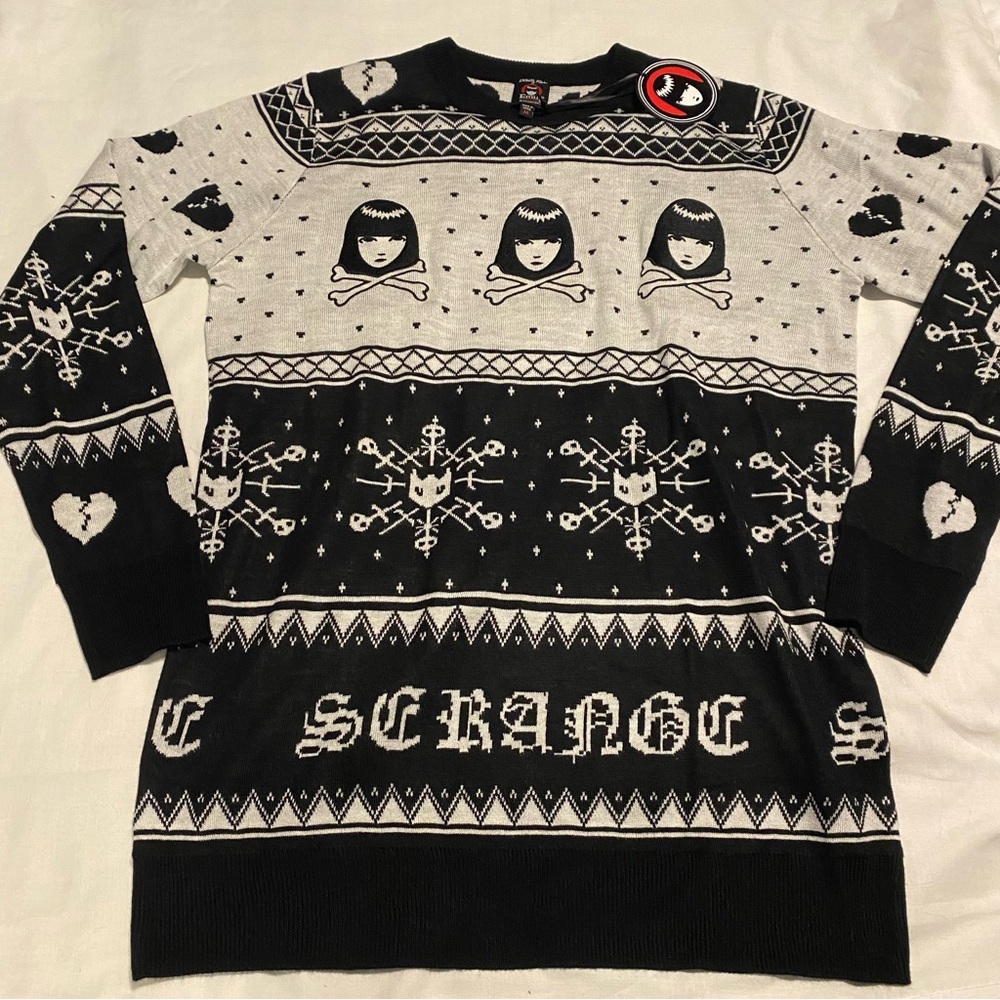 Emily the strange X dolls kill black/gray pullover winter holiday sweater size M